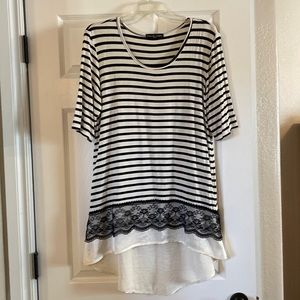 Striped tunic with lace/satin details